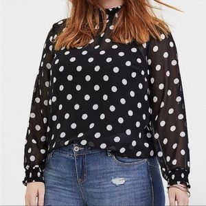 Torrid top long sleeve polka dot blouse